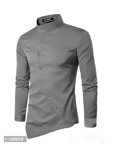 Men's Grey Cotton Blend Solid  Long Sleeves Slim Fit Casual Shirt