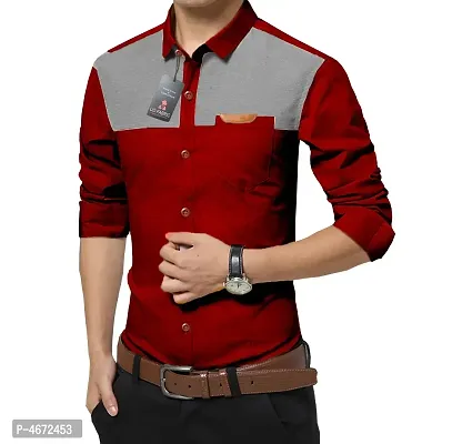 Stylish Cotton Maroon Solid Casual Shirt For Men-thumb0