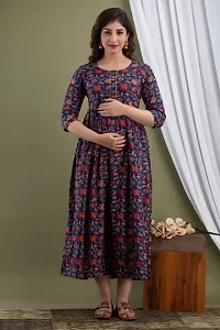 Kita Fashion Pure Cotton Anarkali Comfortable Maternity Feeding Kurta Dress with Zippers for Pregnant Womens | All Over Printed Feeding Dress for Mothers-thumb3