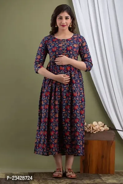 Kita Fashion Pure Cotton Anarkali Comfortable Maternity Feeding Kurta Dress with Zippers for Pregnant Womens | All Over Printed Feeding Dress for Mothers-thumb4