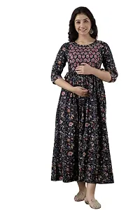 The Style Syndicate Pure Cotton Anarkali Feeding Dress/Kurti with Zippers for Womens Dark Green Round Neck Kurti All Over Printed Feeding Dress-thumb1