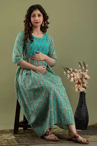 Kita Fashion Pure Cotton Anarkali Comfortable Maternity Feeding Kurta Dress with Zippers for Pregnant Womens | All Over Printed Feeding Dress for Mothers-thumb1