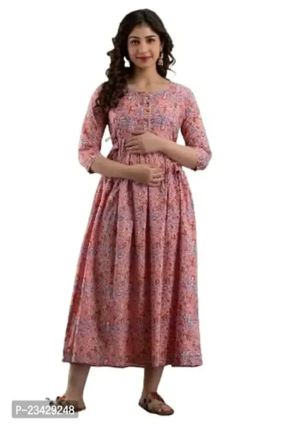 The Style Syndicate Pure Cotton Anarkali Comfortable Maternity Feeding Kurta Dress with Zippers for Pregnant Womens | All Over Printed Feeding Dress for Mothers