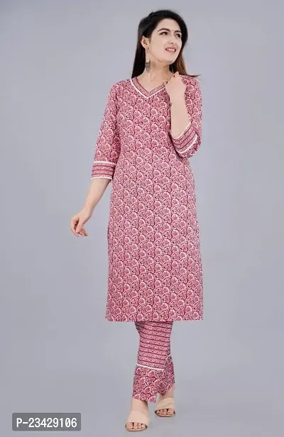 The Style Syndicate Women's Floral Painted Cotton Kurti with Pant Set | 3/4 Sleeves Kurti for Women | Ethnic wear Kurti Cotton Kurtis for Women-thumb2