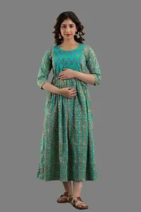 The Style Syndicate Pure Cotton Anarkali Comfortable Maternity Feeding Kurta Dress with Zippers for Pregnant Womens | All Over Printed Feeding Dress for Mothers-thumb3