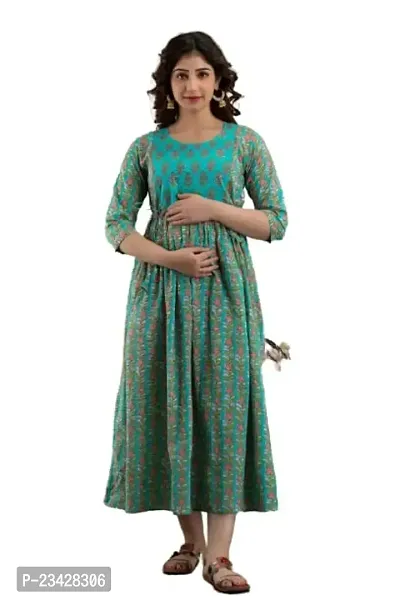 The Style Syndicate Pure Cotton Anarkali Comfortable Maternity Feeding Kurta Dress with Zippers for Pregnant Womens | All Over Printed Feeding Dress for Mothers-thumb0