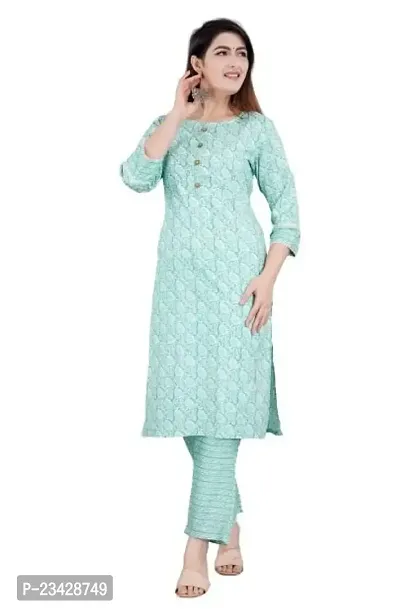 The Style Syndicate Women's Floral Painted Cotton Kurti with Pant Set | 3/4 Sleeves Kurti for Women | Ethnic wear Kurti Cotton Kurtis for Women-thumb0