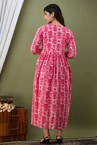Kita Fashion Pure Cotton Anarkali Kurtis/Feeding Dress with Zippers for Pregnant Womens | All Over Printed Feeding Dress for Mothers Pink (L)-thumb4