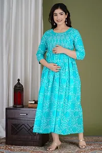 The Style Syndicate Pure Cotton Anarkali Comfortable Maternity Feeding Kurta Dress with Zippers for Pregnant Womens | All Over Printed Feeding Dress for Mothers/Women-thumb3
