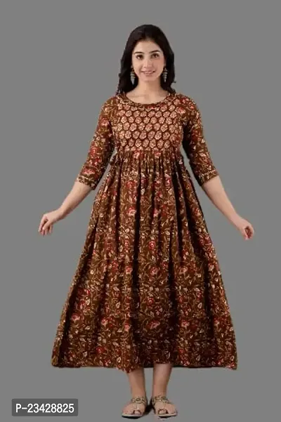 The Style Syndicate Pure Cotton Anarkali Feeding Dress/Kurti with Zippers for Womens Dark Green Round Neck Kurti All Over Printed Feeding Dress-thumb3