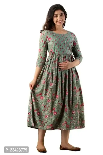The Style Syndicate Pure Cotton Anarkali Comfortable Maternity Feeding Kurta Dress with Zippers for Pregnant Womens | All Over Printed Feeding Dress for Mothers/Women-thumb0