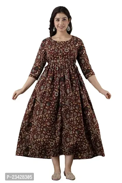 Kita Fashion Pure Cotton Anarkali Comfortable Maternity Feeding Kurta Dress with Zippers for Pregnant Womens | All Over Printed Feeding Dress for Mothers-thumb5