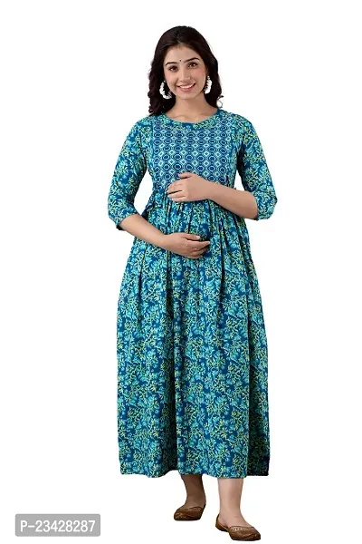 Kita Fashion Pure Cotton Anarkali Comfortable Maternity Feeding Kurta Dress with Zippers for Pregnant Womens | All Over Printed Feeding Dress for Mothers-thumb0