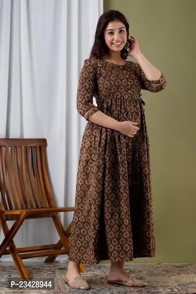 The Style Syndicate Pure Cotton Anarkali Comfortable Maternity Feeding Kurta Dress with Zippers for Pregnant Womens | All Over Printed Feeding Dress for Mothers/Women-thumb5
