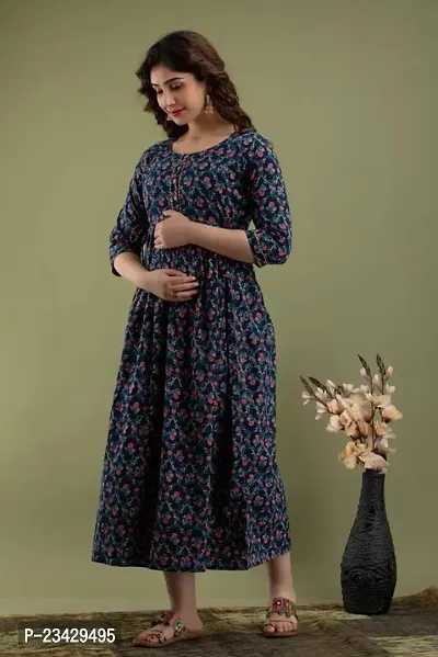 The Style Syndicate Pure Cotton Anarkali Comfortable Maternity Feeding Kurta Dress with Zippers for Pregnant Womens | All Over Printed Feeding Dress for Mothers/Women-thumb5