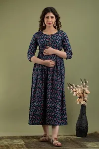 The Style Syndicate Pure Cotton Anarkali Comfortable Maternity Feeding Kurta Dress with Zippers for Pregnant Womens | All Over Printed Feeding Dress for Mothers/Women-thumb3