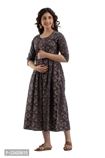 The Style Syndicate Pure Cotton Anarkali Comfortable Maternity Feeding Kurta Dress with Zippers for Pregnant Womens | All Over Printed Feeding Dress for Mothers/Women-thumb0