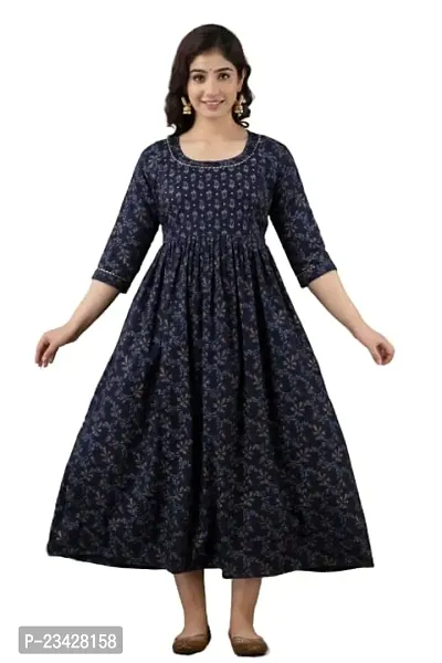 Kitta Pure Cotton Anarkali Kurtis/Feeding Dress with Zippers for Womens Dark Green Round Neck Kurti All Over Printed Feeding Dress Good Choice for Mothers-thumb0