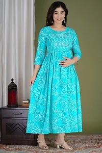 The Style Syndicate Pure Cotton Anarkali Comfortable Maternity Feeding Kurta Dress with Zippers for Pregnant Womens | All Over Printed Feeding Dress for Mothers/Women-thumb2
