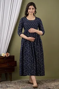 Kitta Pure Cotton Anarkali Kurtis/Feeding Dress with Zippers for Womens Dark Green Round Neck Kurti All Over Printed Feeding Dress Good Choice for Mothers-thumb2