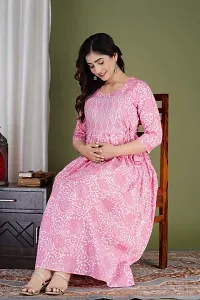 The Style Syndicate Pure Cotton Anarkali Comfortable Maternity Feeding Kurta Dress with Zippers for Pregnant Womens | All Over Printed Feeding Dress for Mothers/Women-thumb1