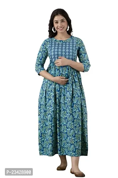 The Style Syndicate Pure Cotton Anarkali Comfortable Maternity Feeding Kurta Dress with Zippers for Pregnant Womens | All Over Printed Feeding Dress for Mothers