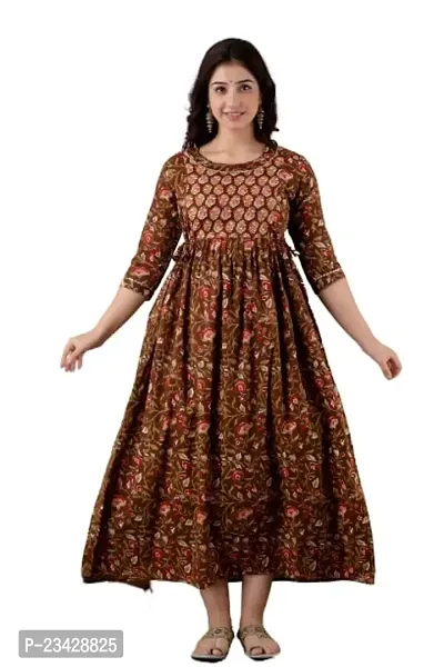 The Style Syndicate Pure Cotton Anarkali Feeding Dress/Kurti with Zippers for Womens Dark Green Round Neck Kurti All Over Printed Feeding Dress-thumb0