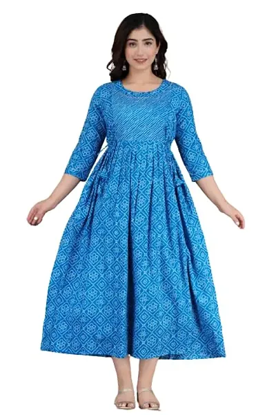 The Style Syndicate Pure Cotton Anarkali Comfortable Maternity Feeding Kurta Dress with Zippers for Pregnant Womens | All Over Printed Feeding Dress for Mothers/Women