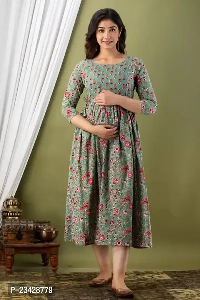 The Style Syndicate Pure Cotton Anarkali Comfortable Maternity Feeding Kurta Dress with Zippers for Pregnant Womens | All Over Printed Feeding Dress for Mothers/Women-thumb3