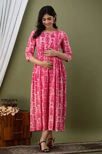 Kita Fashion Pure Cotton Anarkali Kurtis/Feeding Dress with Zippers for Pregnant Womens | All Over Printed Feeding Dress for Mothers Pink (L)-thumb2