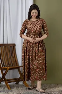 The Style Syndicate Pure Cotton Anarkali Feeding Dress/Kurti with Zippers for Womens Dark Green Round Neck Kurti All Over Printed Feeding Dress-thumb4