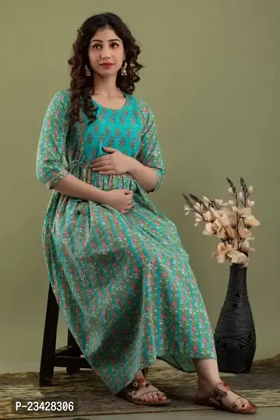 The Style Syndicate Pure Cotton Anarkali Comfortable Maternity Feeding Kurta Dress with Zippers for Pregnant Womens | All Over Printed Feeding Dress for Mothers-thumb2