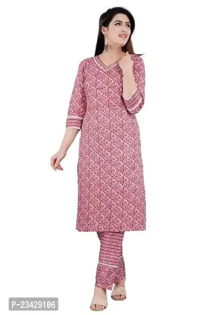 The Style Syndicate Women's Floral Painted Cotton Kurti with Pant Set | 3/4 Sleeves Kurti for Women | Ethnic wear Kurti Cotton Kurtis for Women-thumb0