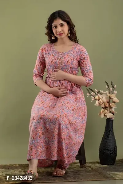 Kita Fashion Pure Cotton Anarkali Comfortable Maternity Feeding Kurta Dress with Zippers for Pregnant Womens | All Over Printed Feeding Dress for Mothers-thumb4