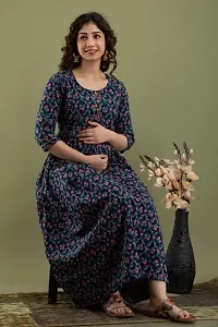 The Style Syndicate Pure Cotton Anarkali Comfortable Maternity Feeding Kurta Dress with Zippers for Pregnant Womens | All Over Printed Feeding Dress for Mothers/Women-thumb1