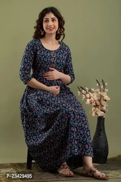 The Style Syndicate Pure Cotton Anarkali Comfortable Maternity Feeding Kurta Dress with Zippers for Pregnant Womens | All Over Printed Feeding Dress for Mothers/Women-thumb2