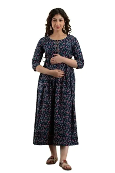 HRK VENOM Women's Pure Maternity Gown/Maternity wear/Feeding Gown A-line Maternity Feeding Dress Maternity Kurti Gown for Women