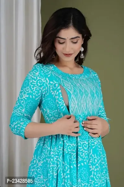 Buy Kita Fashion Pure Cotton Anarkali Comfortable Maternity Feeding Kurta  Dress with Zippers for Pregnant Womens