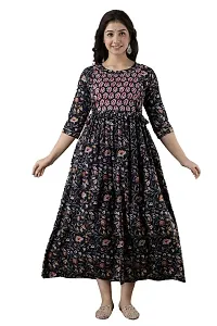 The Style Syndicate Pure Cotton Anarkali Feeding Dress/Kurti with Zippers for Womens Dark Green Round Neck Kurti All Over Printed Feeding Dress-thumb3