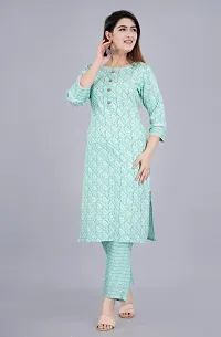 The Style Syndicate Women's Floral Painted Cotton Kurti with Pant Set | 3/4 Sleeves Kurti for Women | Ethnic wear Kurti Cotton Kurtis for Women-thumb1