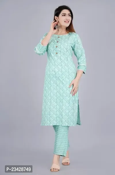 The Style Syndicate Women's Floral Painted Cotton Kurti with Pant Set | 3/4 Sleeves Kurti for Women | Ethnic wear Kurti Cotton Kurtis for Women-thumb2