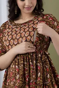 Kita Fashion Pure Cotton Anarkali Comfortable Maternity Feeding Kurta Dress with Zippers for Pregnant Womens | All Over Printed Feeding Dress for Mothers-thumb1
