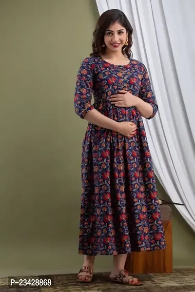 The Style Syndicate Pure Cotton Anarkali Comfortable Maternity Feeding Kurta Dress with Zippers for Pregnant Womens | All Over Printed Feeding Dress for Mothers-thumb5