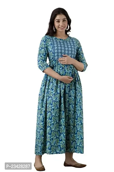 Kita Fashion Pure Cotton Anarkali Comfortable Maternity Feeding Kurta Dress with Zippers for Pregnant Womens | All Over Printed Feeding Dress for Mothers-thumb5