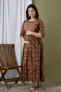 The Style Syndicate Pure Cotton Anarkali Feeding Dress/Kurti with Zippers for Womens Dark Green Round Neck Kurti All Over Printed Feeding Dress-thumb1