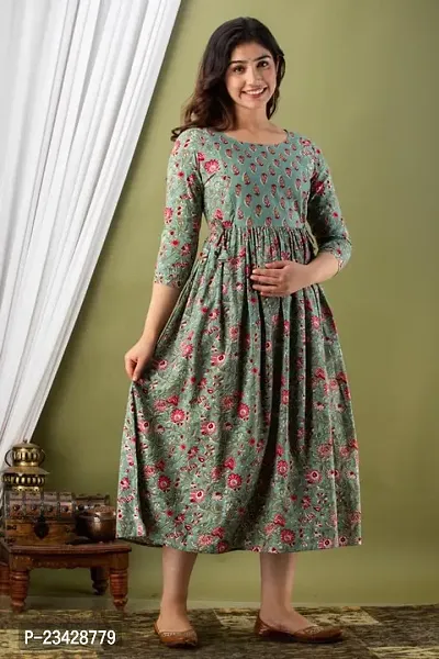 The Style Syndicate Pure Cotton Anarkali Comfortable Maternity Feeding Kurta Dress with Zippers for Pregnant Womens | All Over Printed Feeding Dress for Mothers/Women-thumb4