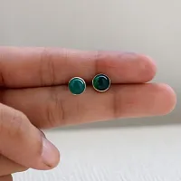 Silver Planets 92.5-925 Sterling Silver Green Onyx Stone Tiny Latest Stud Earrings for Women and Girls-thumb3