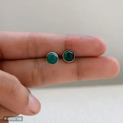 Silver Planets 92.5-925 Sterling Silver Green Onyx Stone Tiny Latest Stud Earrings for Women and Girls-thumb4