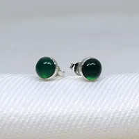 Silver Planets 92.5-925 Sterling Silver Green Onyx Stone Tiny Latest Stud Earrings for Women and Girls-thumb1