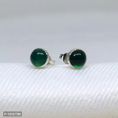 Silver Planets 92.5-925 Sterling Silver Green Onyx Stone Tiny Latest Stud Earrings for Women and Girls-thumb2